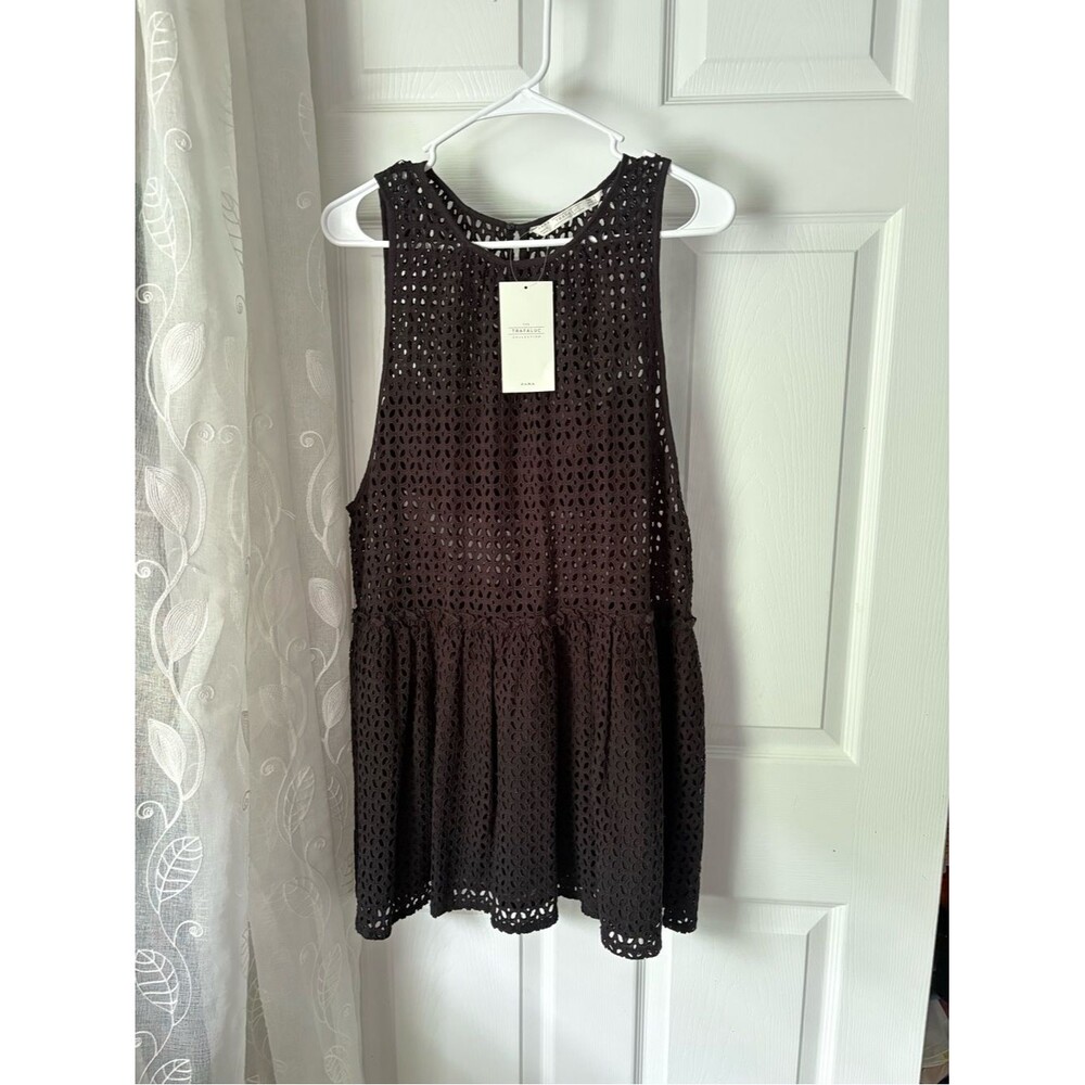 New NWT Zara Eyelet Crochet boho Sleeveless Summer mini Dress 100% cotton Size S